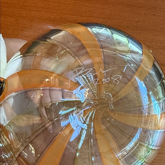 Hand Crafted Glass Art Vase with Orange Swirls - Picture 4 of 8